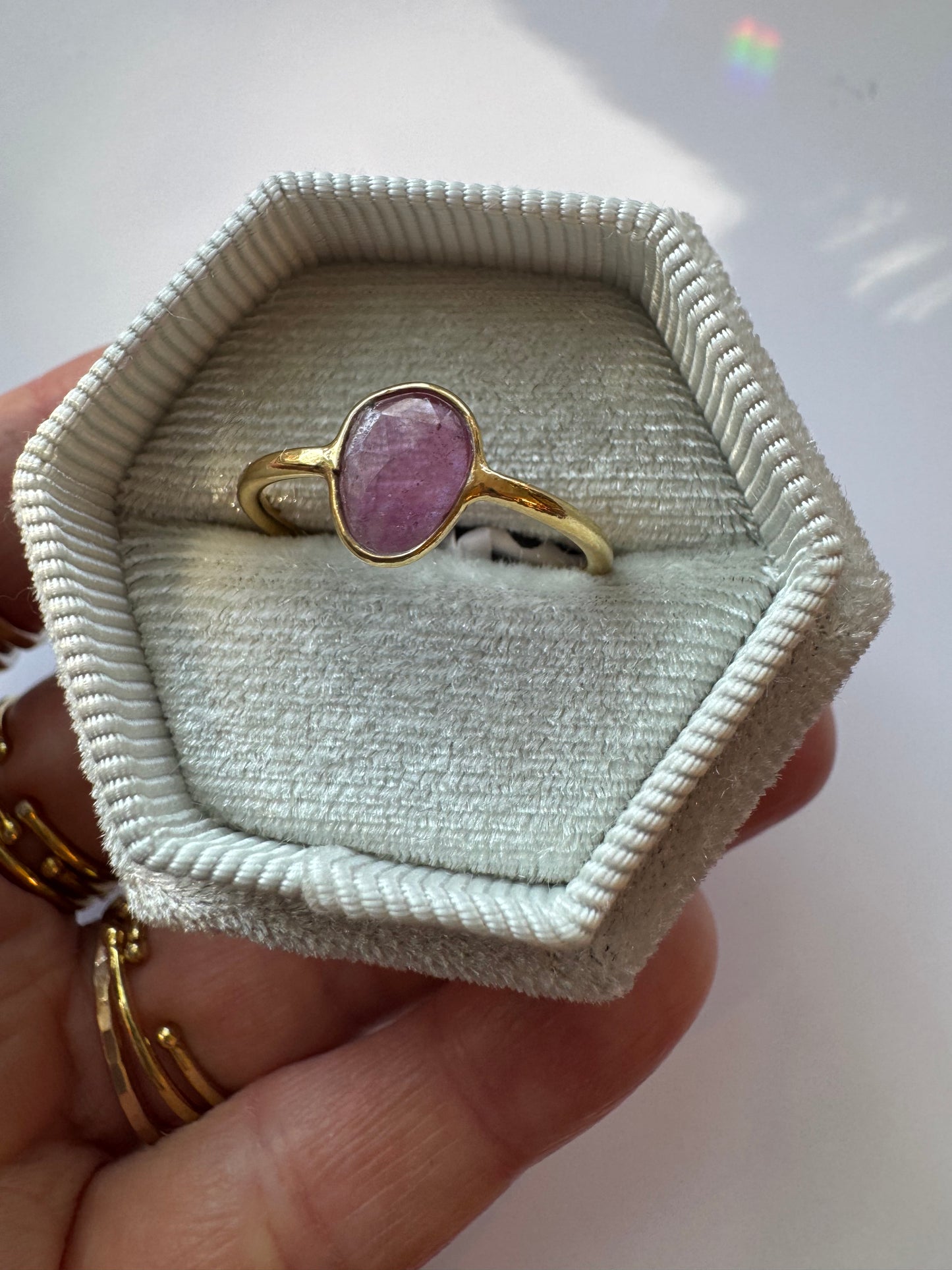 Pink Tourmaline Sterling Silver 18K Gold Micron Ring Size