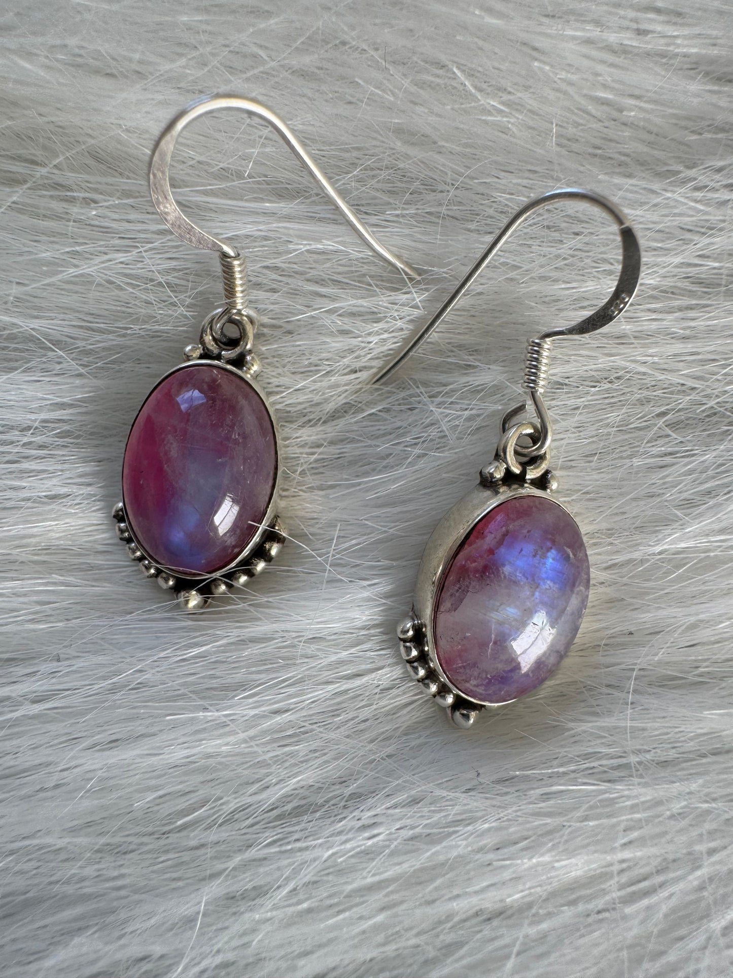 Pink Rainbow Moonstone Sterling Silver Drop Earrings - Moon Room Shop and Wellness