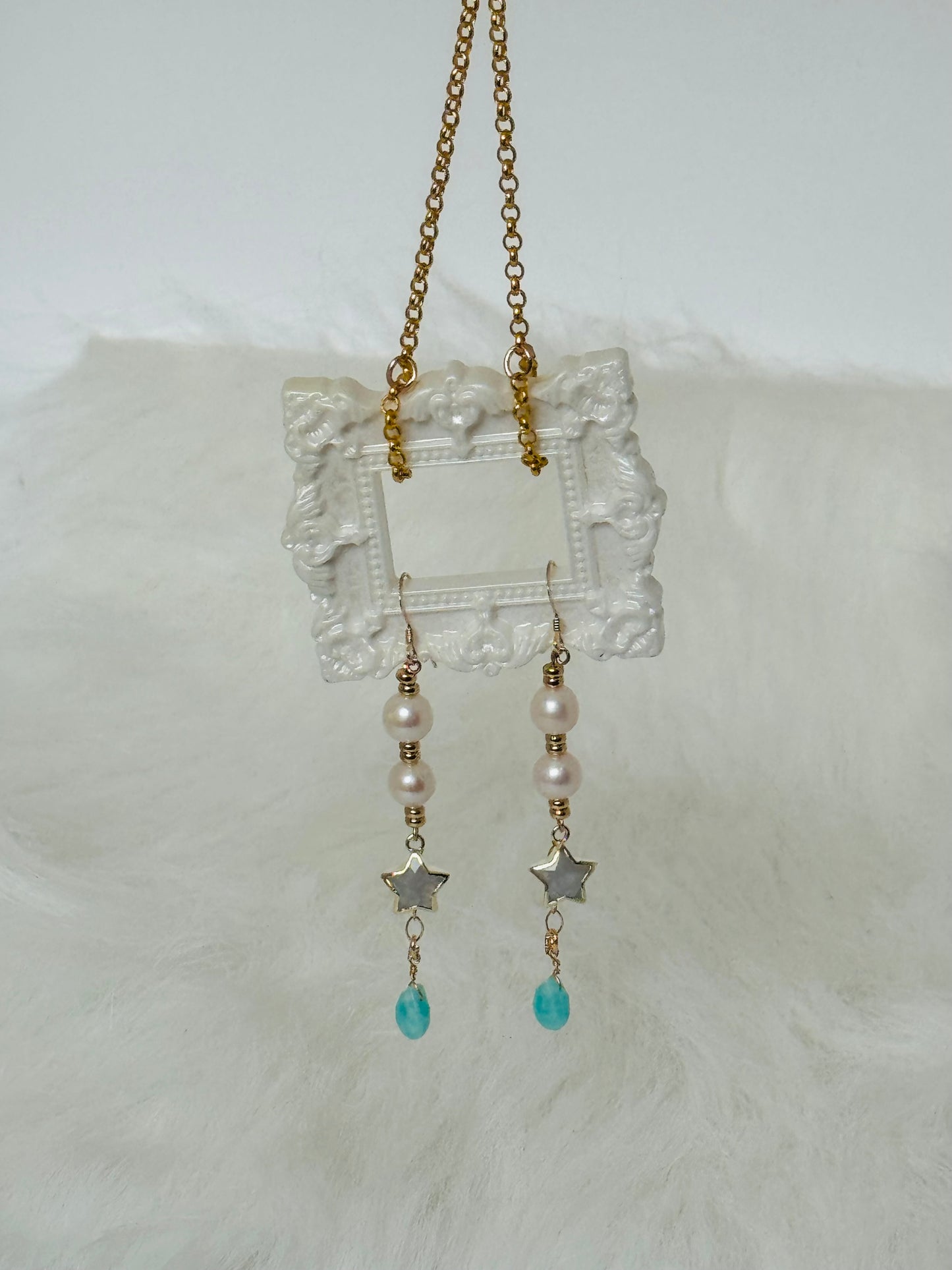Soul Pretty Moonstone Star + Pearl + Amazonite Gold Fill Droplet Earrings - Moon Room Shop and Wellness