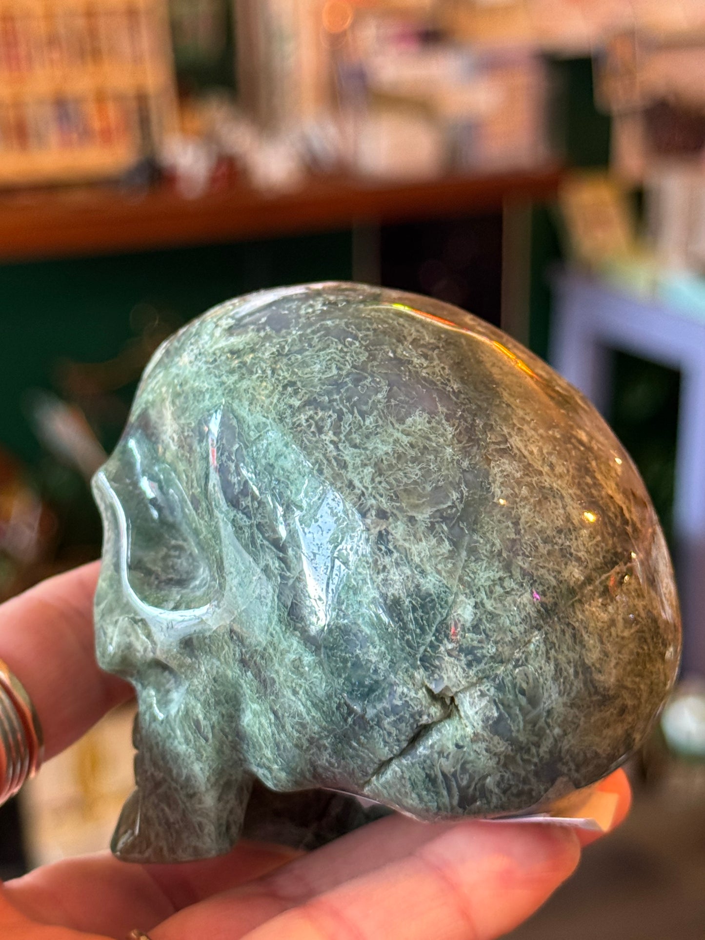 Moss Agate Skull- 404 g - China - Moon Room Shop and Wellness