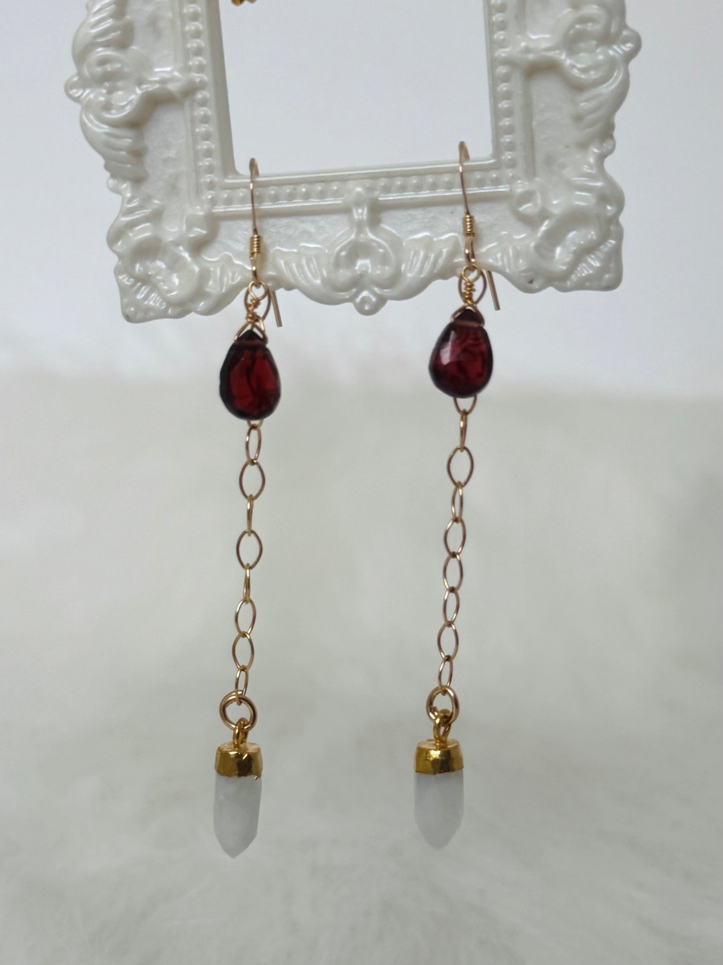 Soul Pretty Garnet Drops With Moonstone Gold Fill Earrings - Moon Room Shop and Wellness