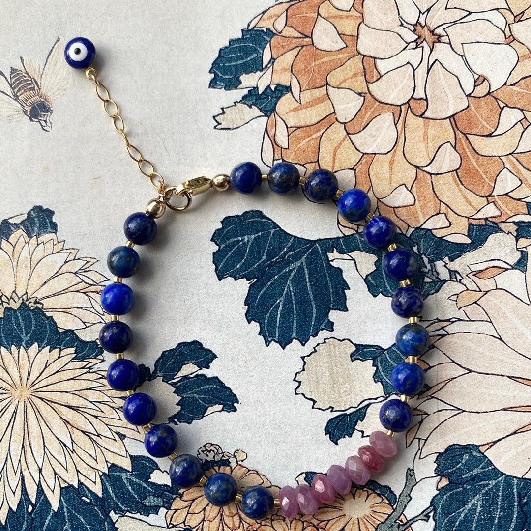 Lapis + Ruby Evil Eye Handmade Bracelet - Moon Room Shop and Wellness
