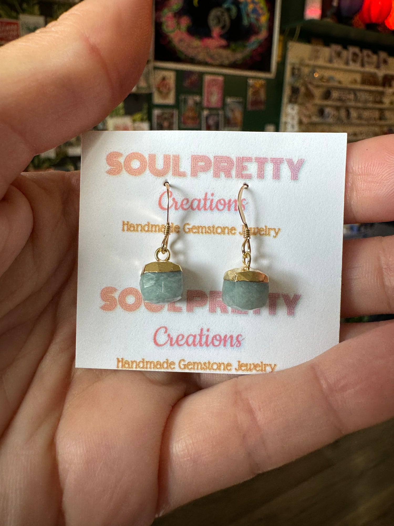 Amazonite Cube Gold Fill Earrings - Moon Room Shop and Wellness
