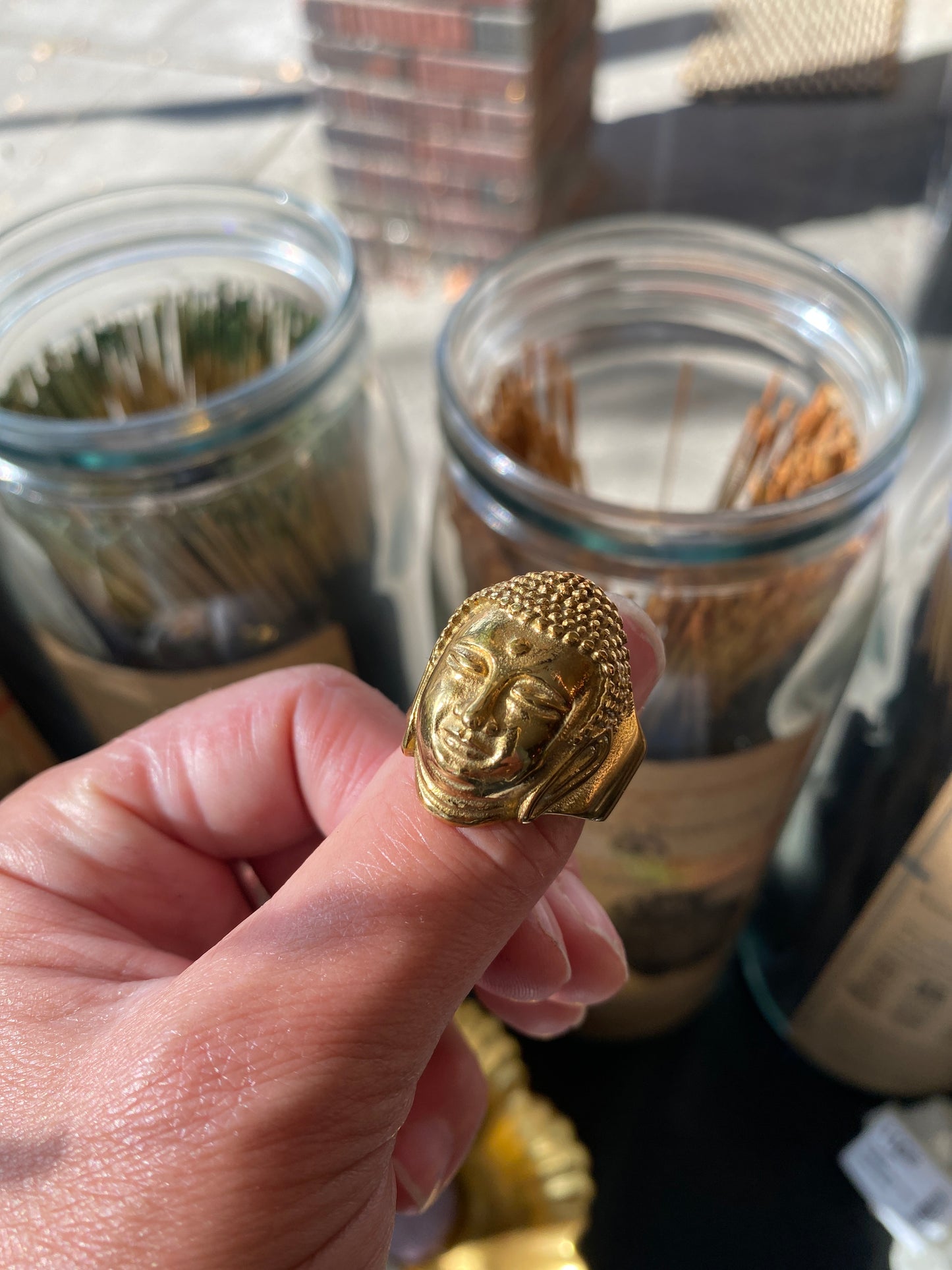 18kt Gold Plated Buddha Head Zen Yoga Ring- size 8 - Moon Room Shop and Wellness
