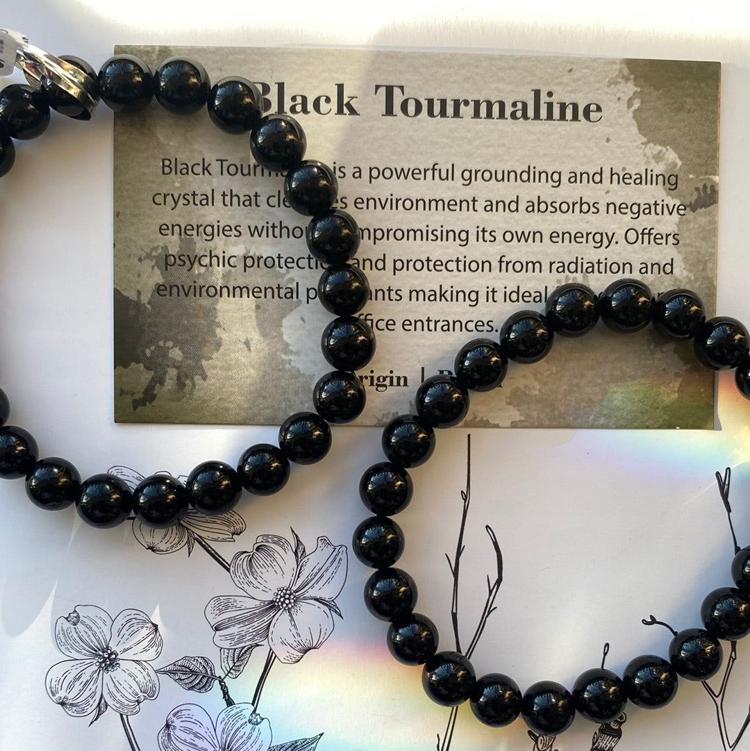 Black Tourmaline Stretch Bracelet 8 mm- Moon Room Shop and Wellness