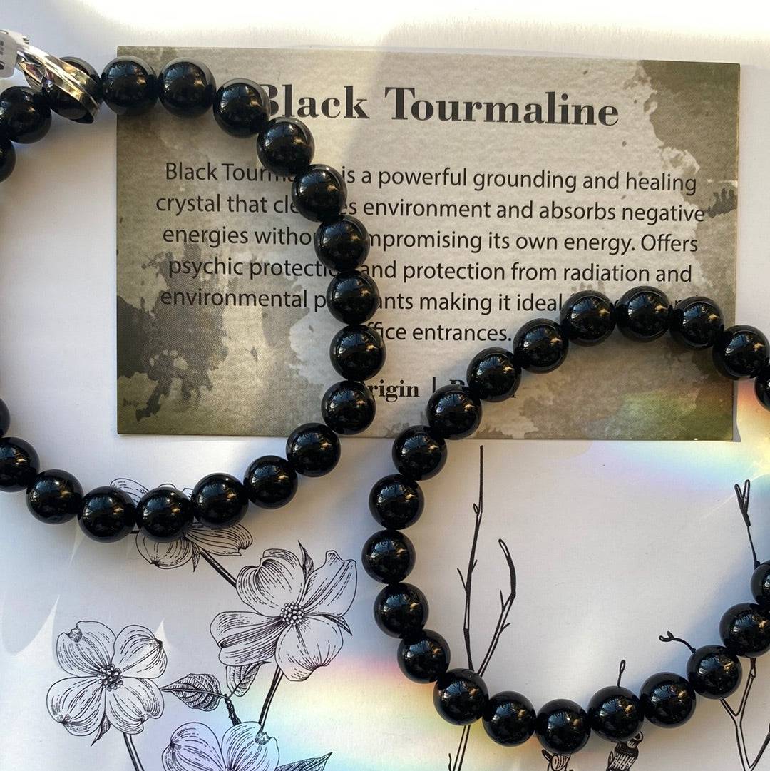 Black Tourmaline Stretch Bracelet 8 mm- Moon Room Shop and Wellness