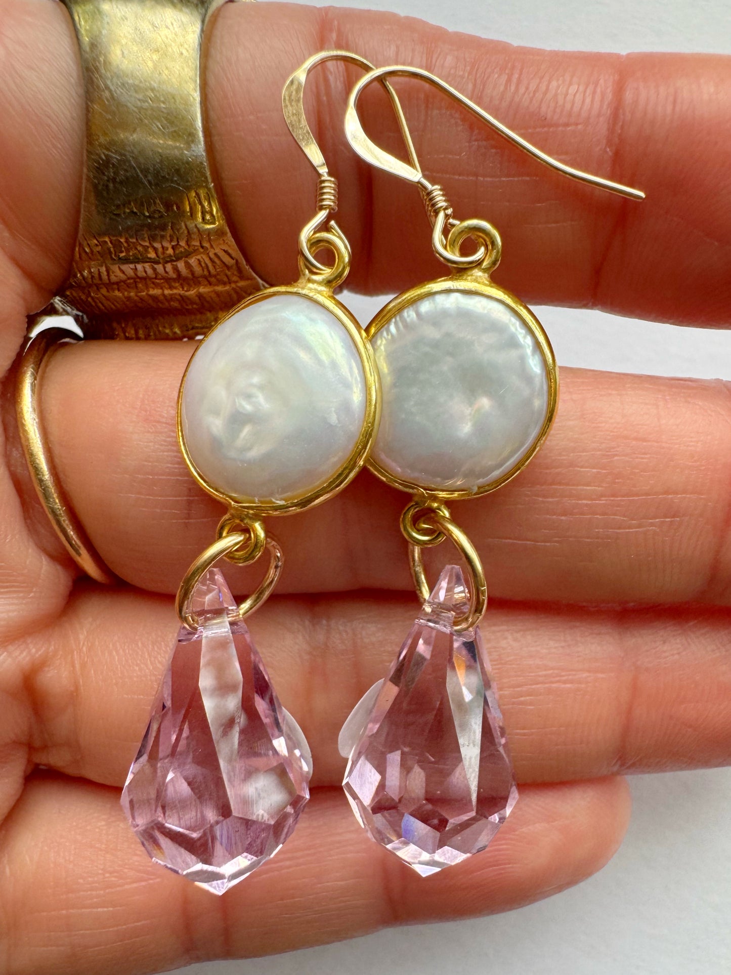Pearl + Pink Prism Point Gold Fill Earrings - Moon Room Shop and Wellness