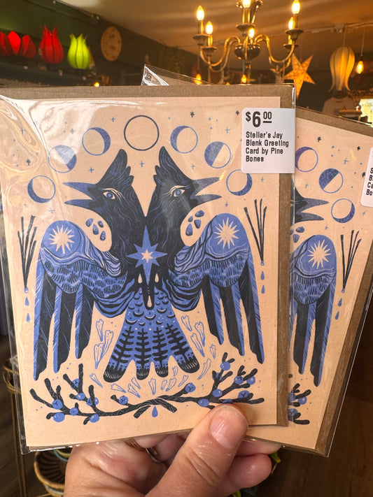Stellar's Jay Blank Greeting Card by Pine Bones - Moon Room Shop and Wellness