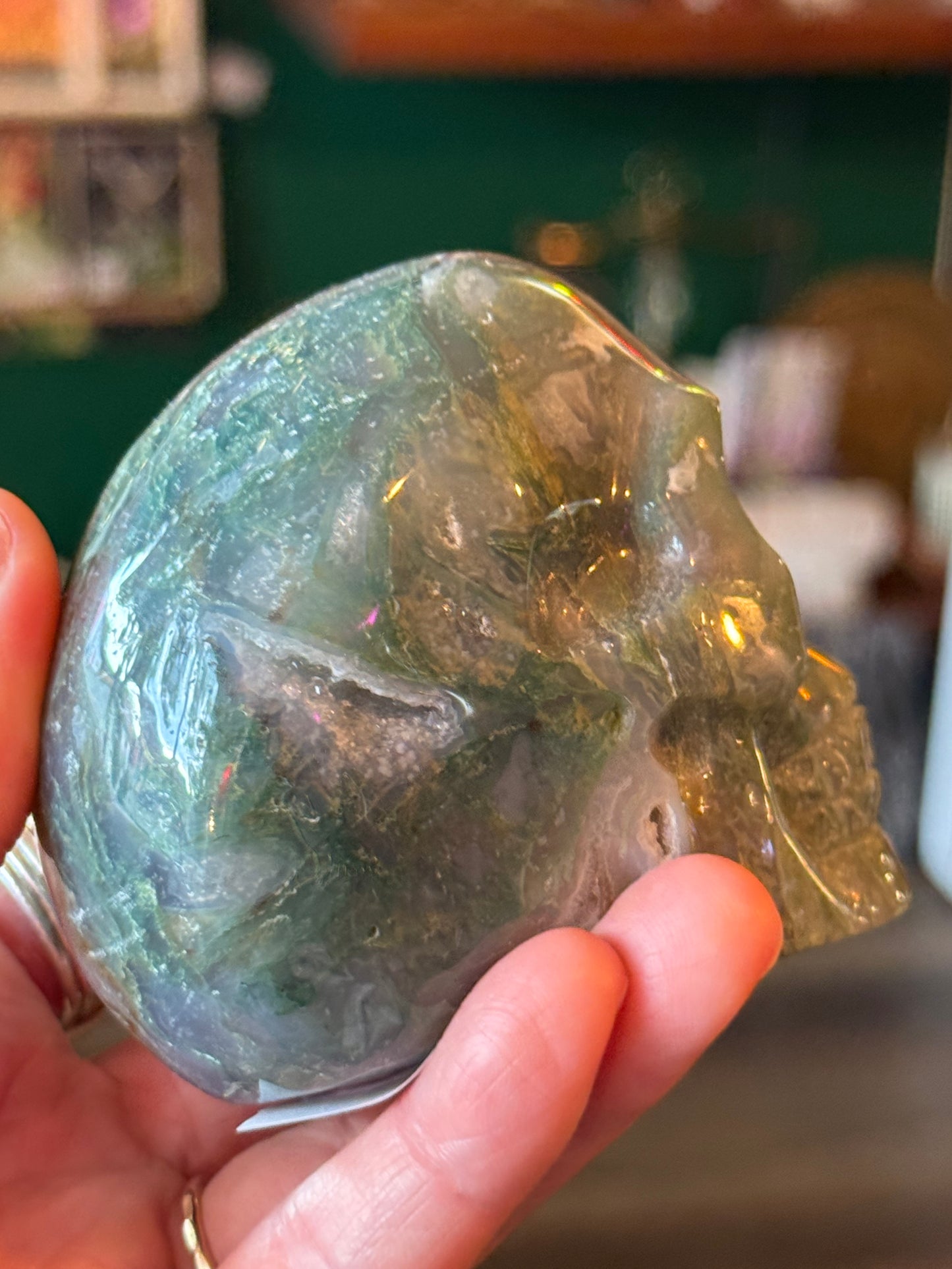 Moss Agate Skull- 358 g - China - Moon Room Shop and Wellness