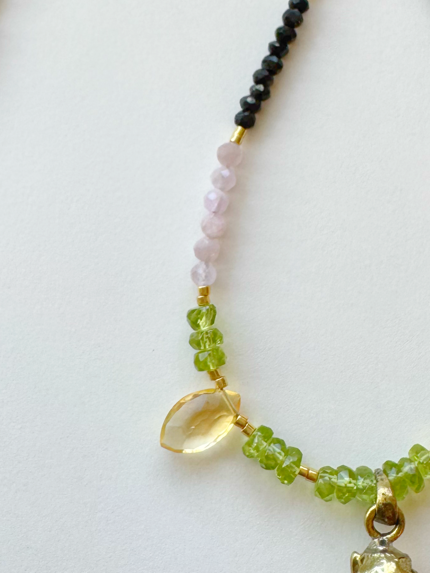 Brass Raven Skull + Peridot + Citrine + Kunzite + Black Tourmaline Gold Fill Handmade Necklace - Moon Room Shop and Wellness