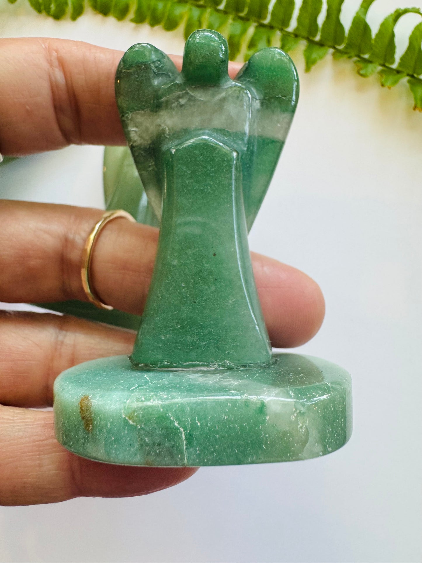 Green Aventurine + Quartz Angel w Base - Brazil - 2-2.5 inch - Moon Room Shop and Wellness