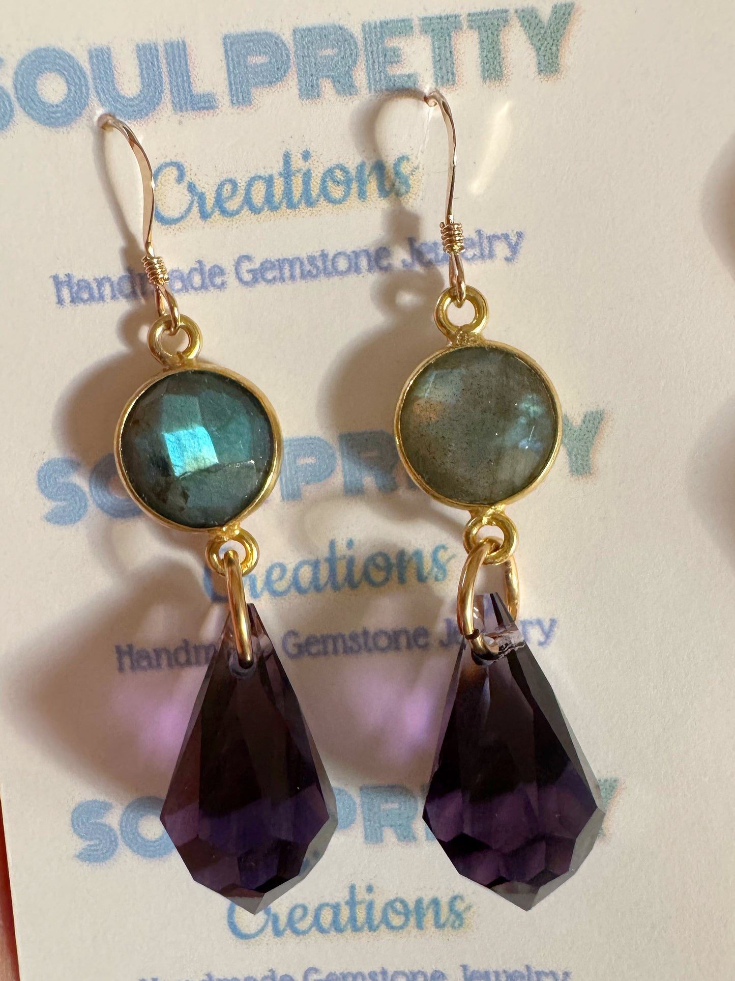 Labradorite + Purple Prism Point Gold Fill Earrings - Moon Room Shop and Wellness
