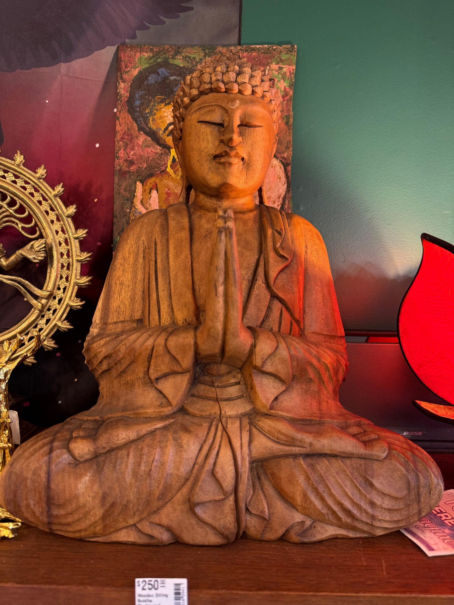 Wooden Sitting Buddha Monkeypod Wood- Indonesia - Moon Room Shop and Wellness