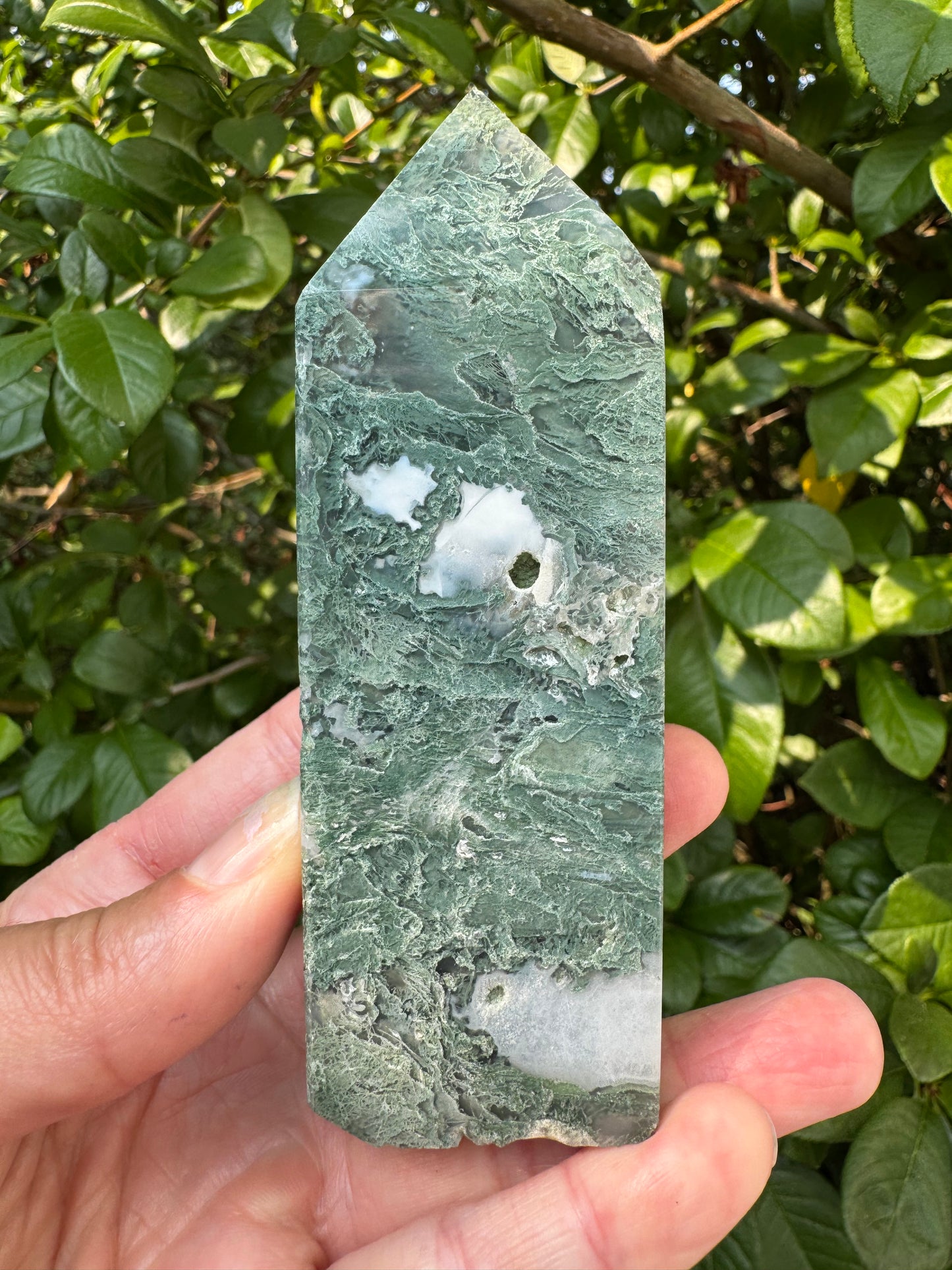 Moss Agate Tower 220 g - Moon Room Shop and Wellness