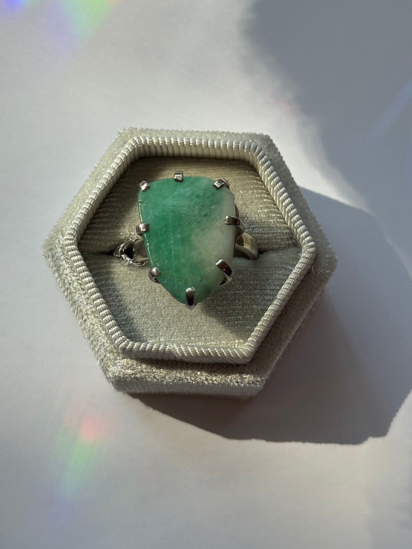Sliced Emerald Sterling Silver Adjustable Ring