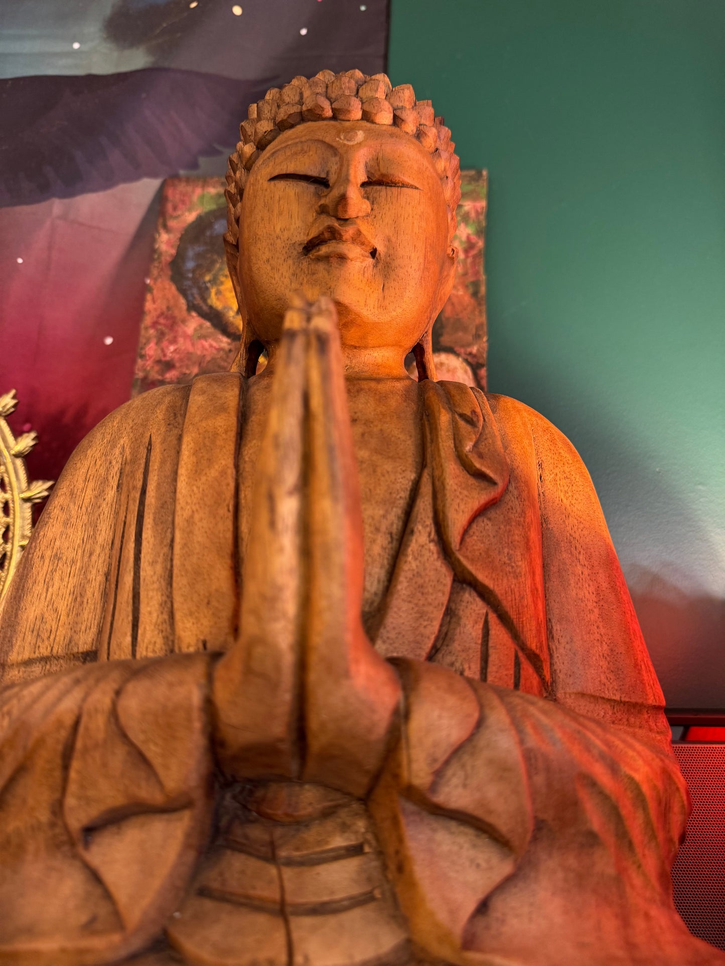 Wooden Sitting Buddha Monkeypod Wood- Indonesia - Moon Room Shop and Wellness