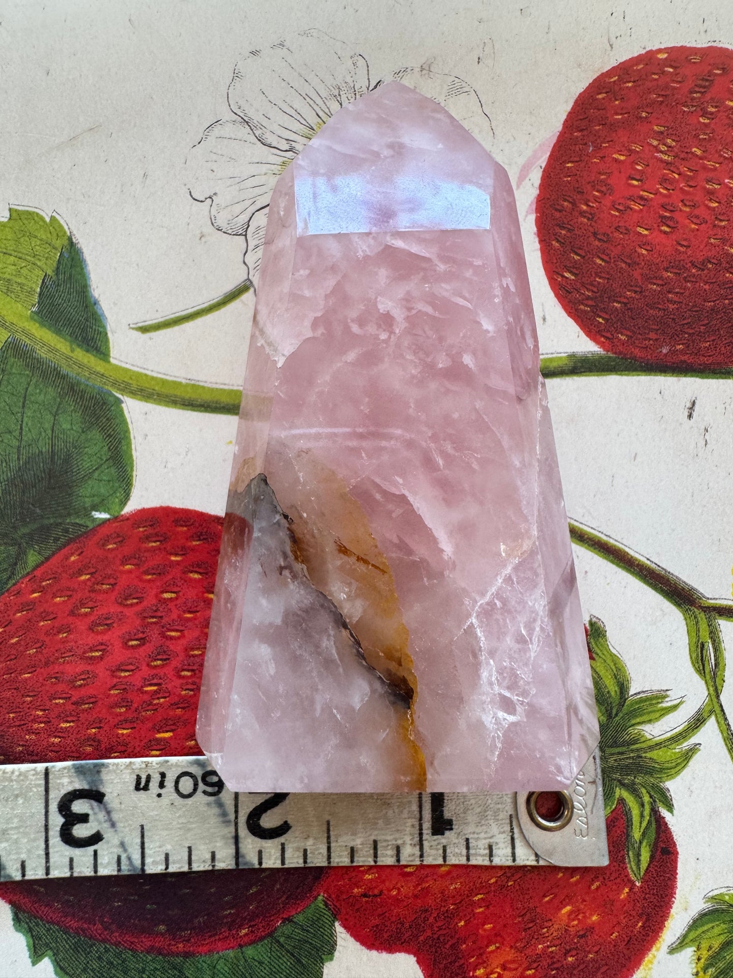Rose Quartz w/ Golden Healer Tower 174 g - Moon Room Shop and Wellness