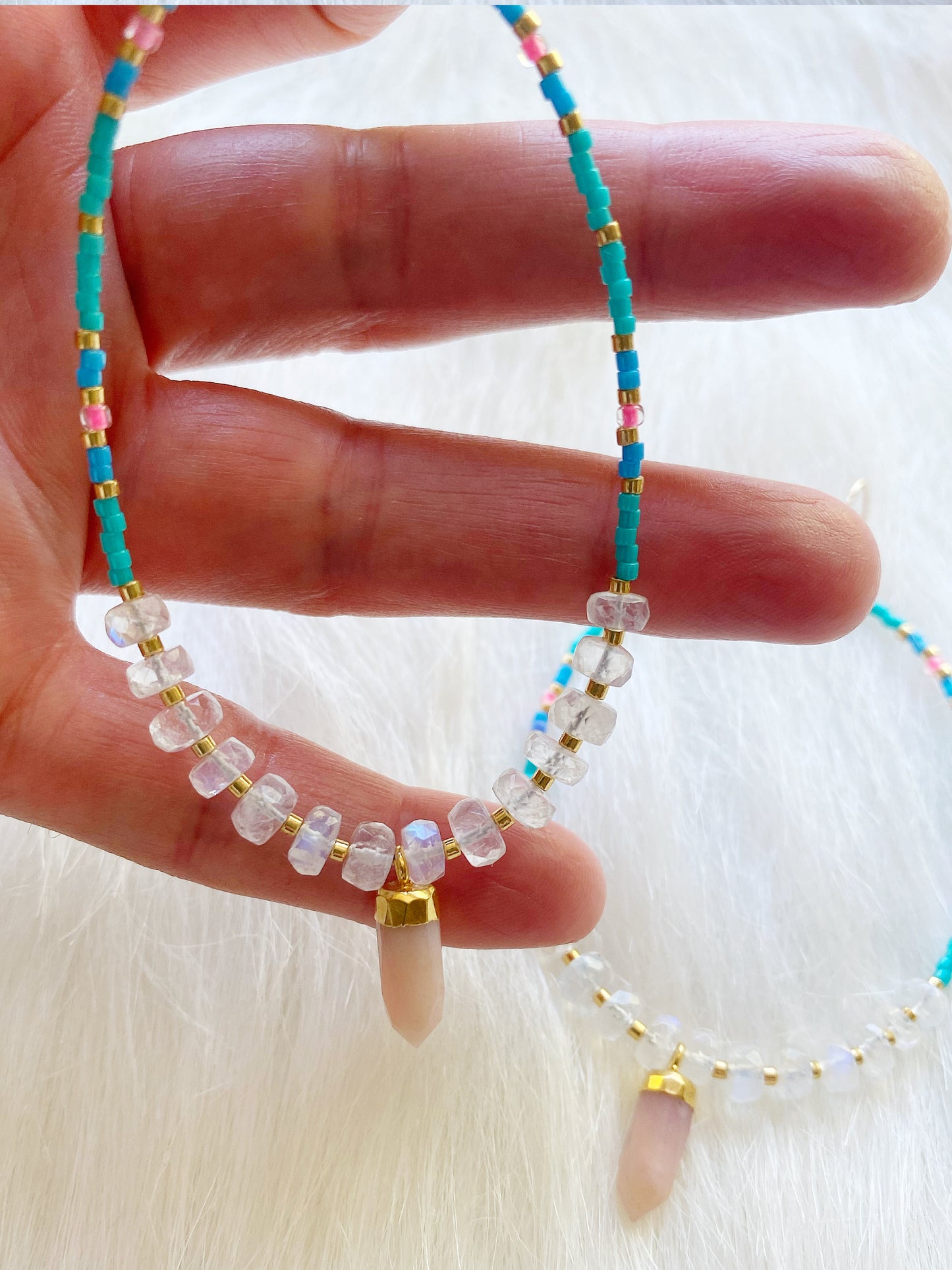 Pink Opal + Moonstone Handmade Seed Bead Earrings🌝💫 - Moon Room Shop and Wellness