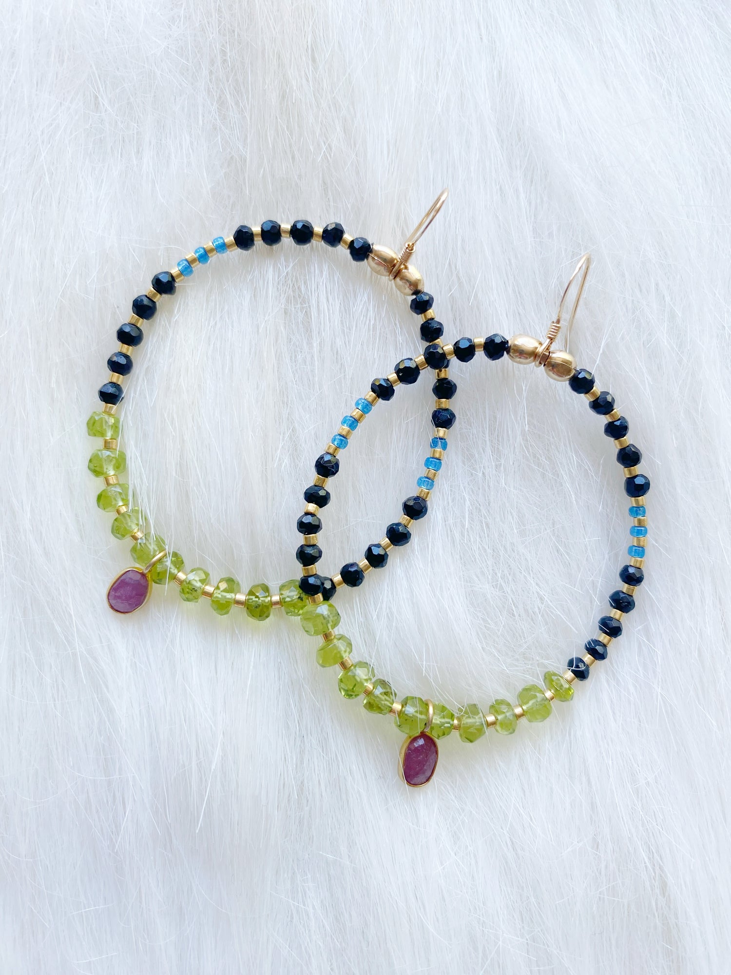 Ruby + Peridot + Black Spinel Seed Bead Earrings - Moon Room Shop and Wellness