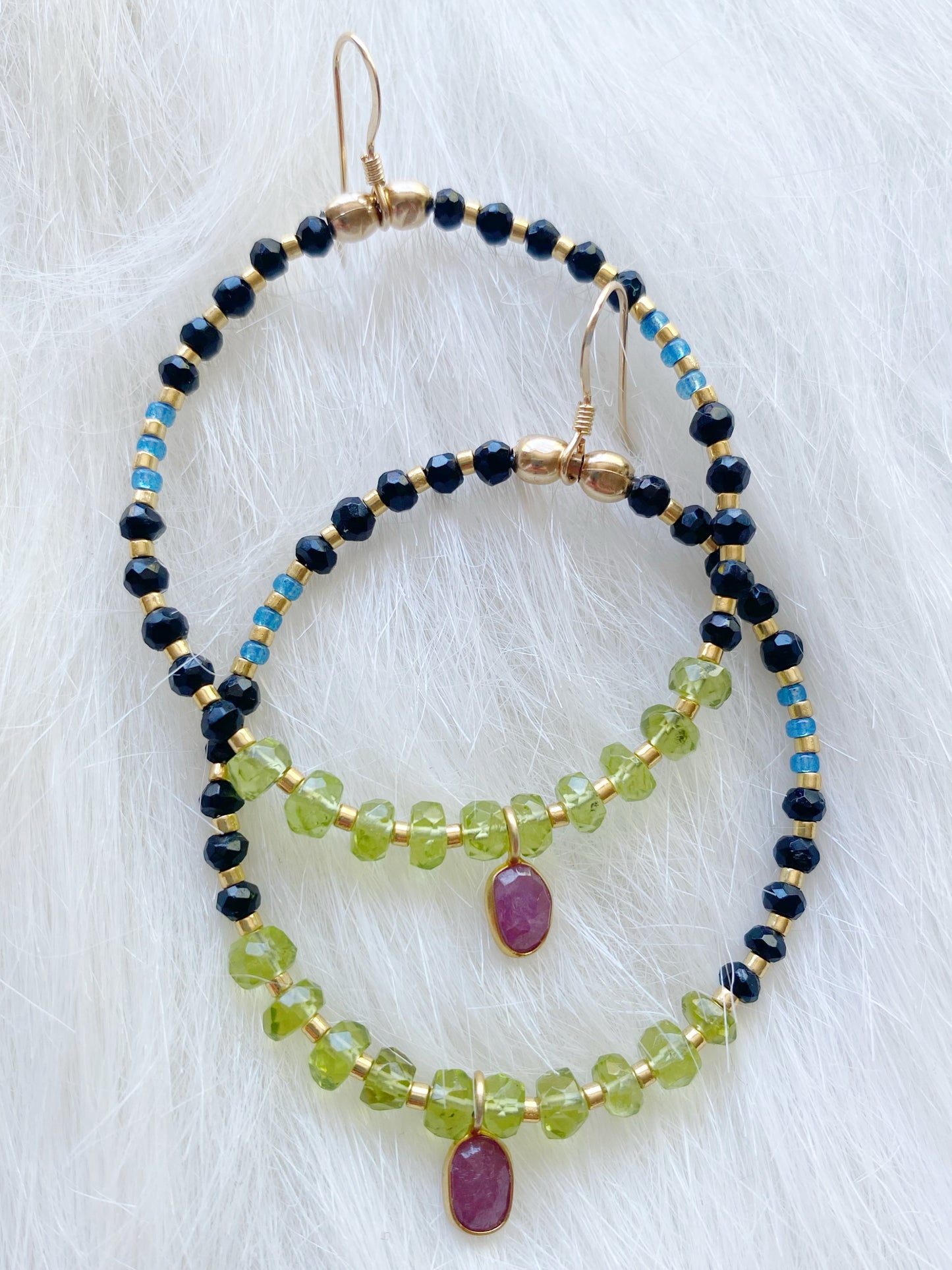 Ruby + Peridot + Black Spinel Seed Bead Earrings - Moon Room Shop and Wellness