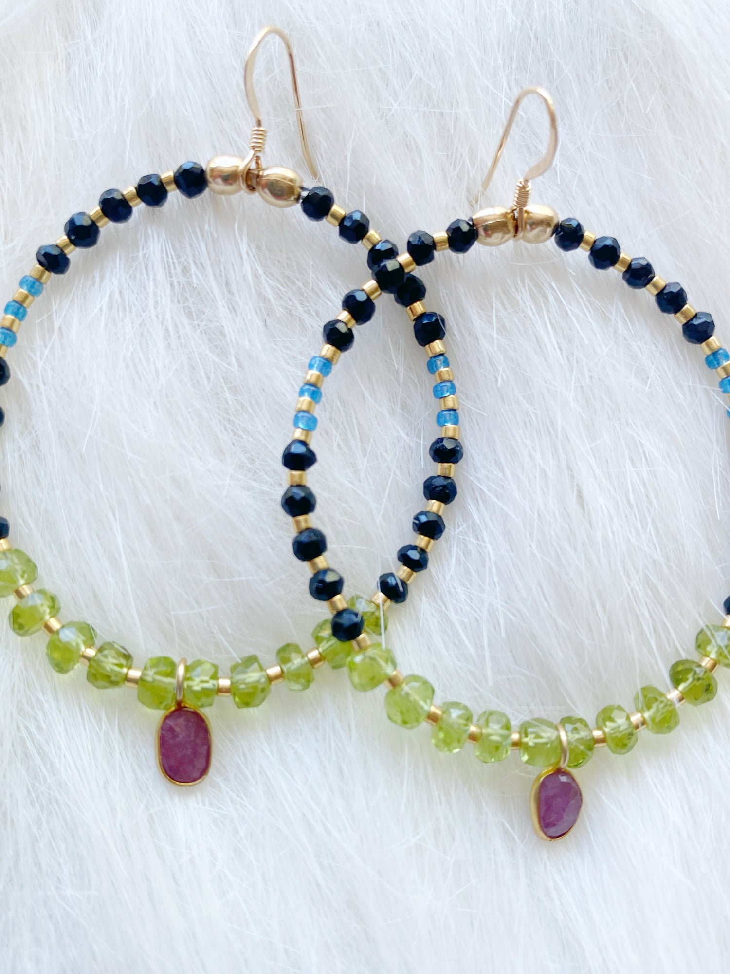 Ruby + Peridot + Black Spinel Seed Bead Earrings - Moon Room Shop and Wellness