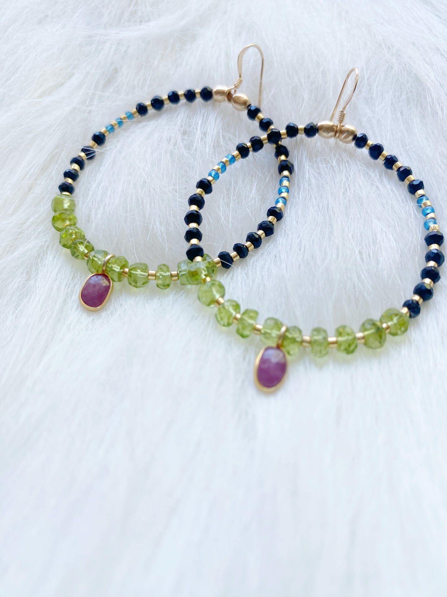 Ruby + Peridot + Black Spinel Seed Bead Earrings - Moon Room Shop and Wellness