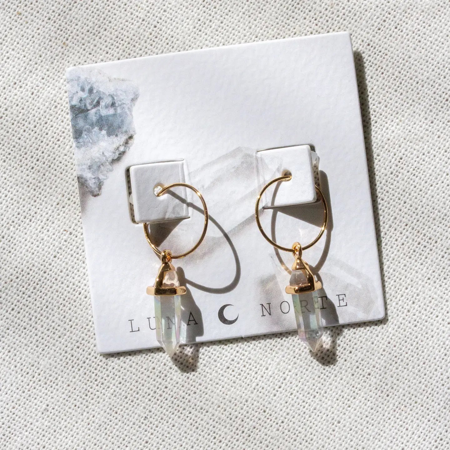 Prism Quartz Mini Hoop Earrings- Gold Plated Brass - Moon Room Shop and Wellness