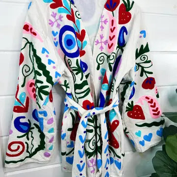Handmade Suzani Embroidered Jacket | Evil Eye Kimono Coat - Moon Room Shop and Wellness