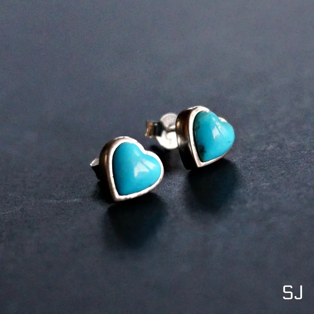 Turquoise Heart Stud Earrings- Sterling Silver - Moon Room Shop and Wellness