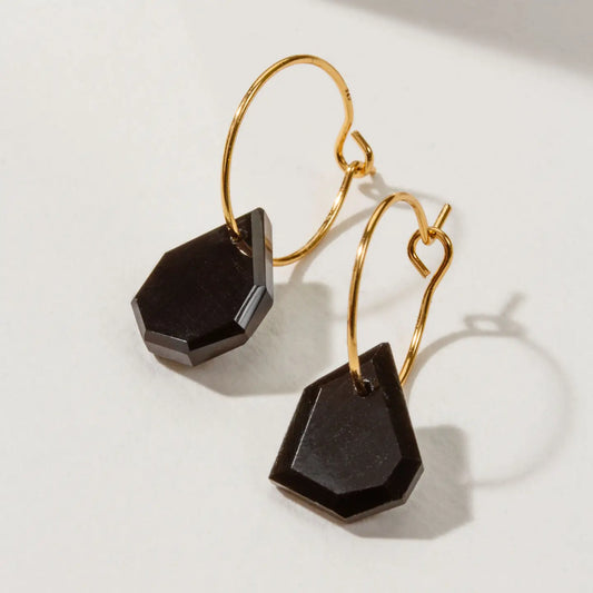 Black Onyx- 14Kt Sterling Silver Geometry Mini Hoop Earrings - Moon Room Shop and Wellness