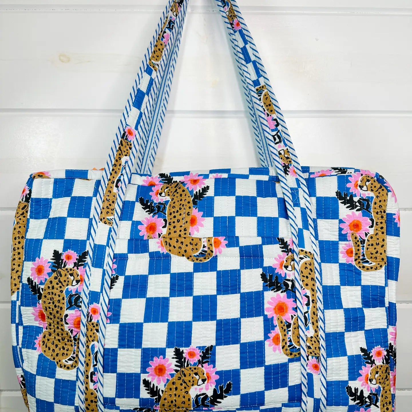 Quilted Duffle Bag | Weekender Travel Bag | Jaguar Print Blue - Moon Room Shop and Wellness