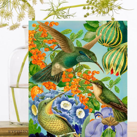 Green Hummingbird Hand Glittered Blank Greeting Card - Moon Room Shop and Wellness