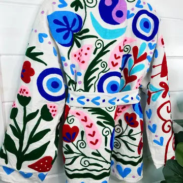 Handmade Suzani Embroidered Jacket | Evil Eye Kimono Coat - Moon Room Shop and Wellness