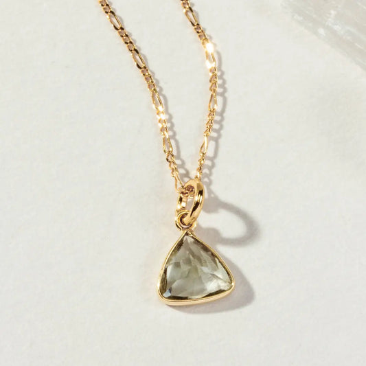 Prasiolite Triangle Dainty Prasiolite Necklace in Gold Plated Brass - Moon Room Shop and Wellness