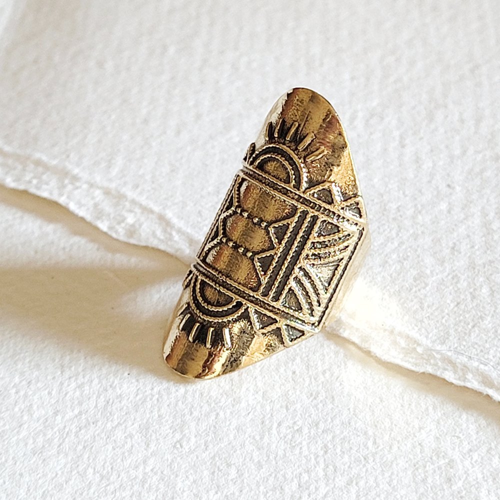 Brass Ornate Light Rays Band Ring Handcrafted Tribal Ethnic - Moon Room Shop and Wellness