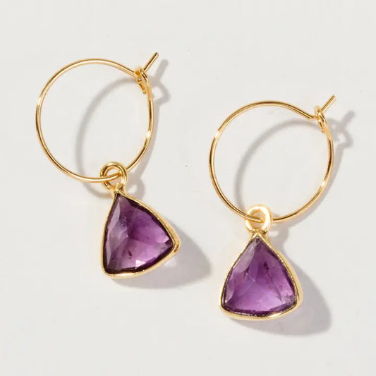 Amethyst-Triangle Mini Hoop Earrings - Moon Room Shop and Wellness