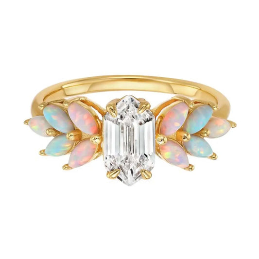 Pink Opal Ombre and Topaz Lotus 18kt Gold Vermeil Ring Size 7 - Moon Room Shop and Wellness