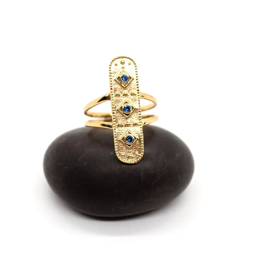 Sapphire Healer Ring in Brass Sizes 7,8,9 - Moon Room Shop and Wellness