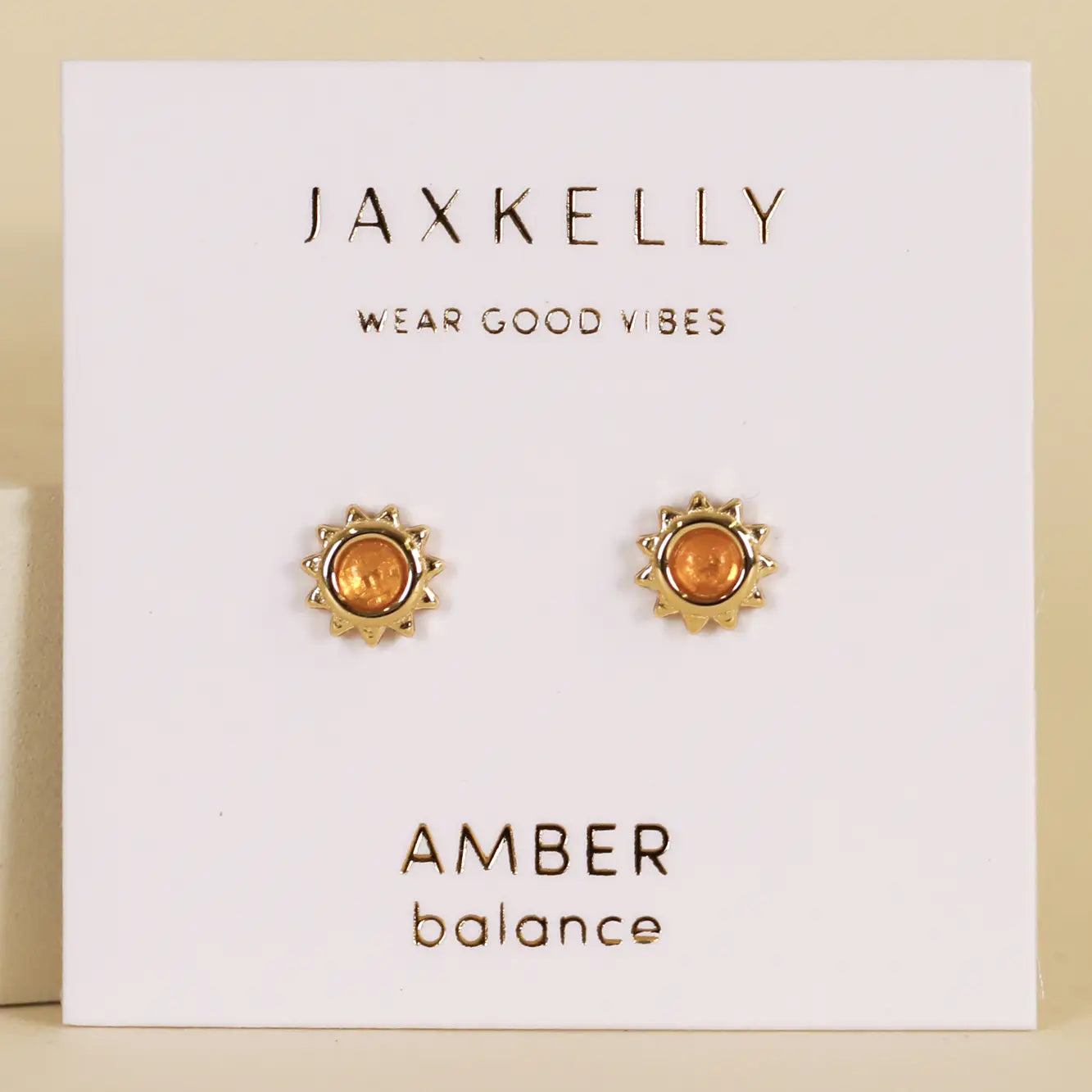 Amber Sun- Earring Studs -18 kt gold plated brass