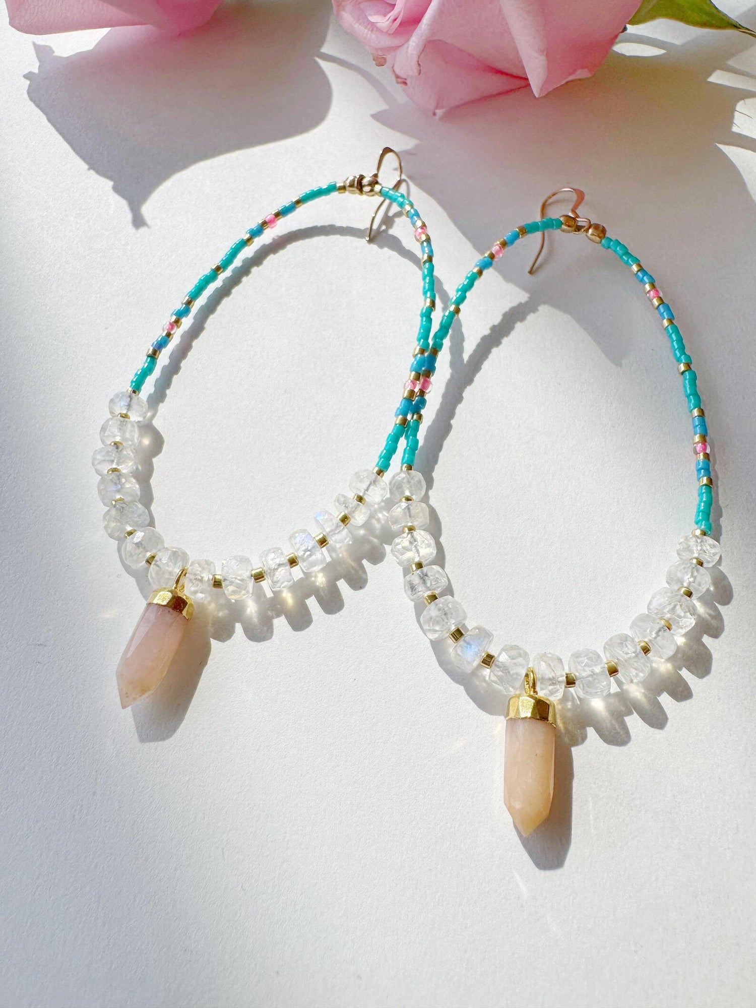 Pink Opal + Moonstone Handmade Seed Bead Earrings🌝💫 - Moon Room Shop and Wellness