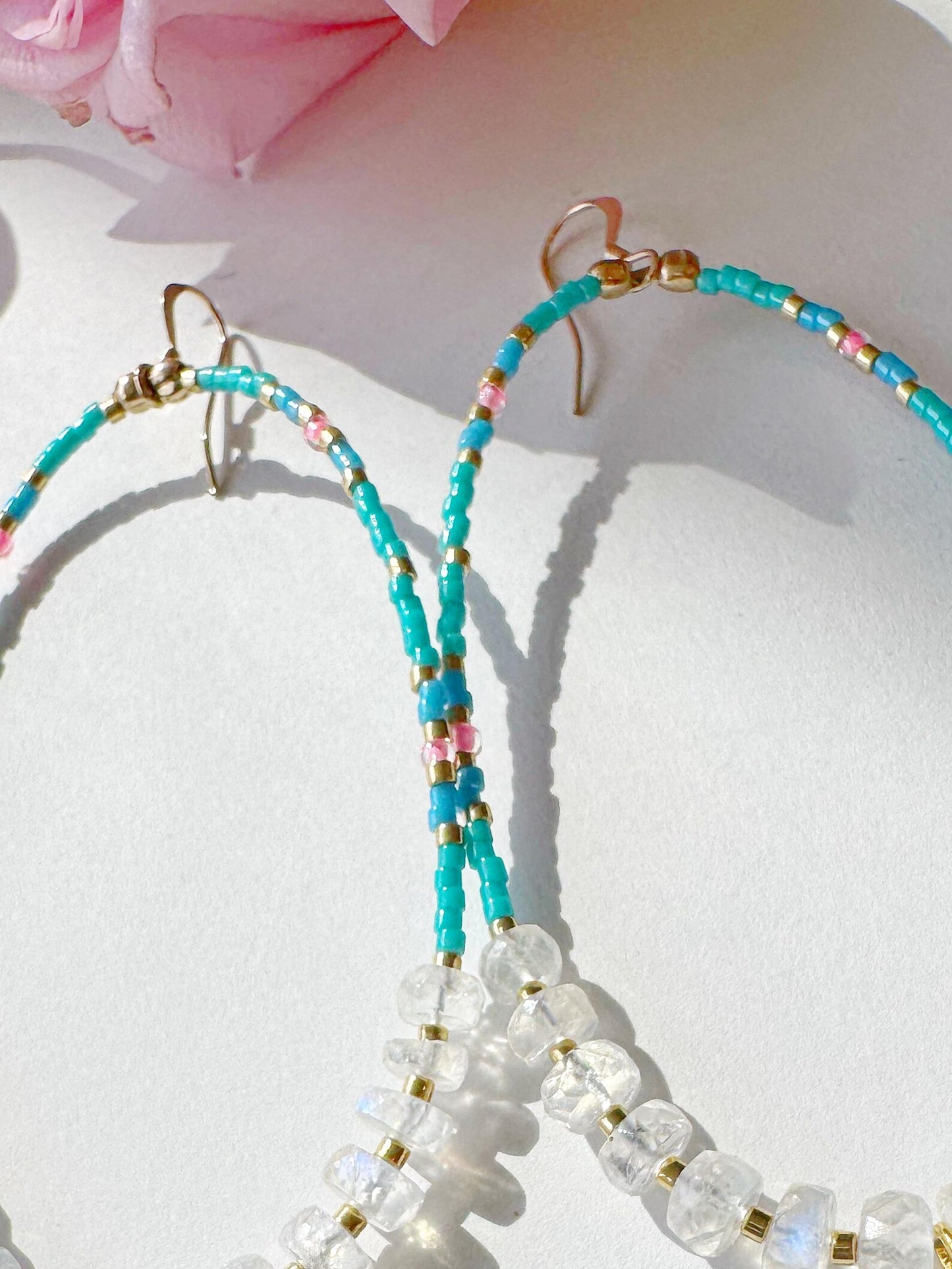 Pink Opal + Moonstone Handmade Seed Bead Earrings🌝💫 - Moon Room Shop and Wellness