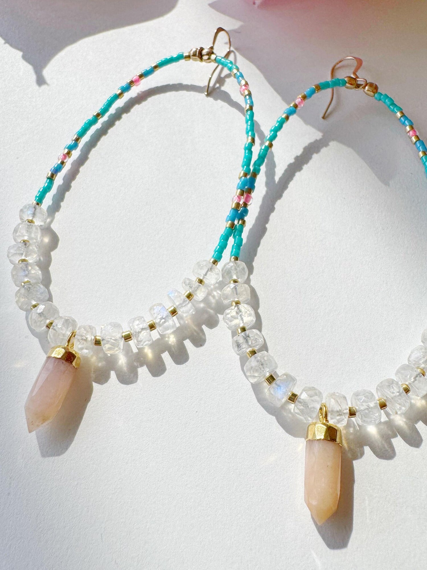 Pink Opal + Moonstone Handmade Seed Bead Earrings🌝💫 - Moon Room Shop and Wellness