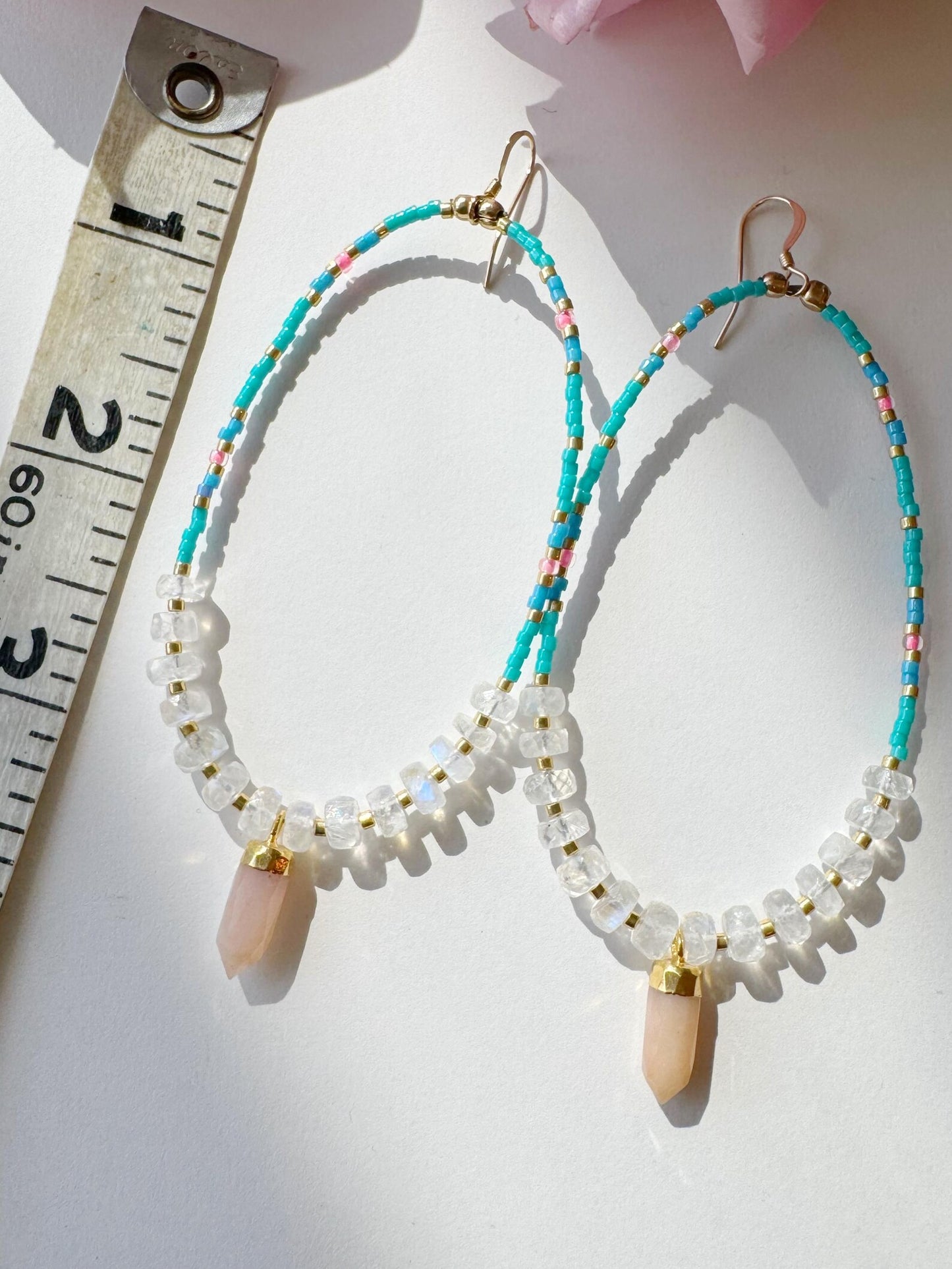 Pink Opal + Moonstone Handmade Seed Bead Earrings🌝💫 - Moon Room Shop and Wellness