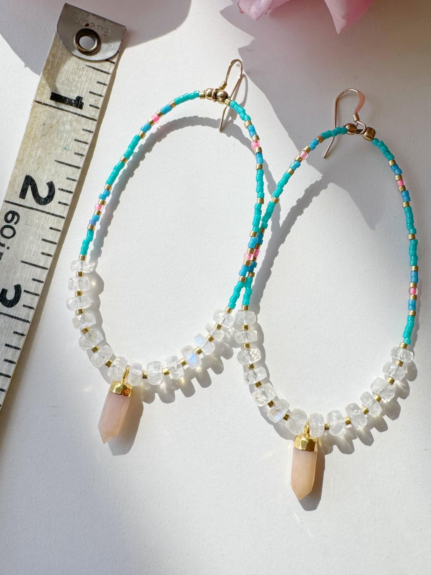 Pink Opal + Moonstone Handmade Seed Bead Earrings🌝💫 - Moon Room Shop and Wellness