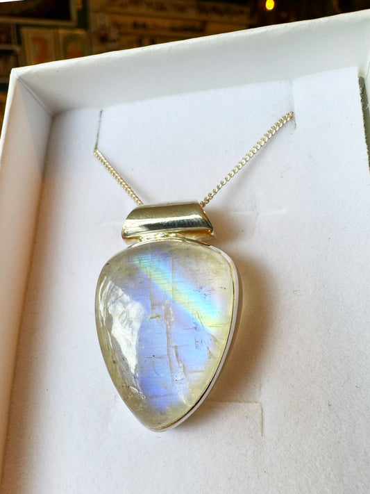 Moonstone Pendant on Sterling Silver Adjustable Chain - Moon Room Shop and Wellness