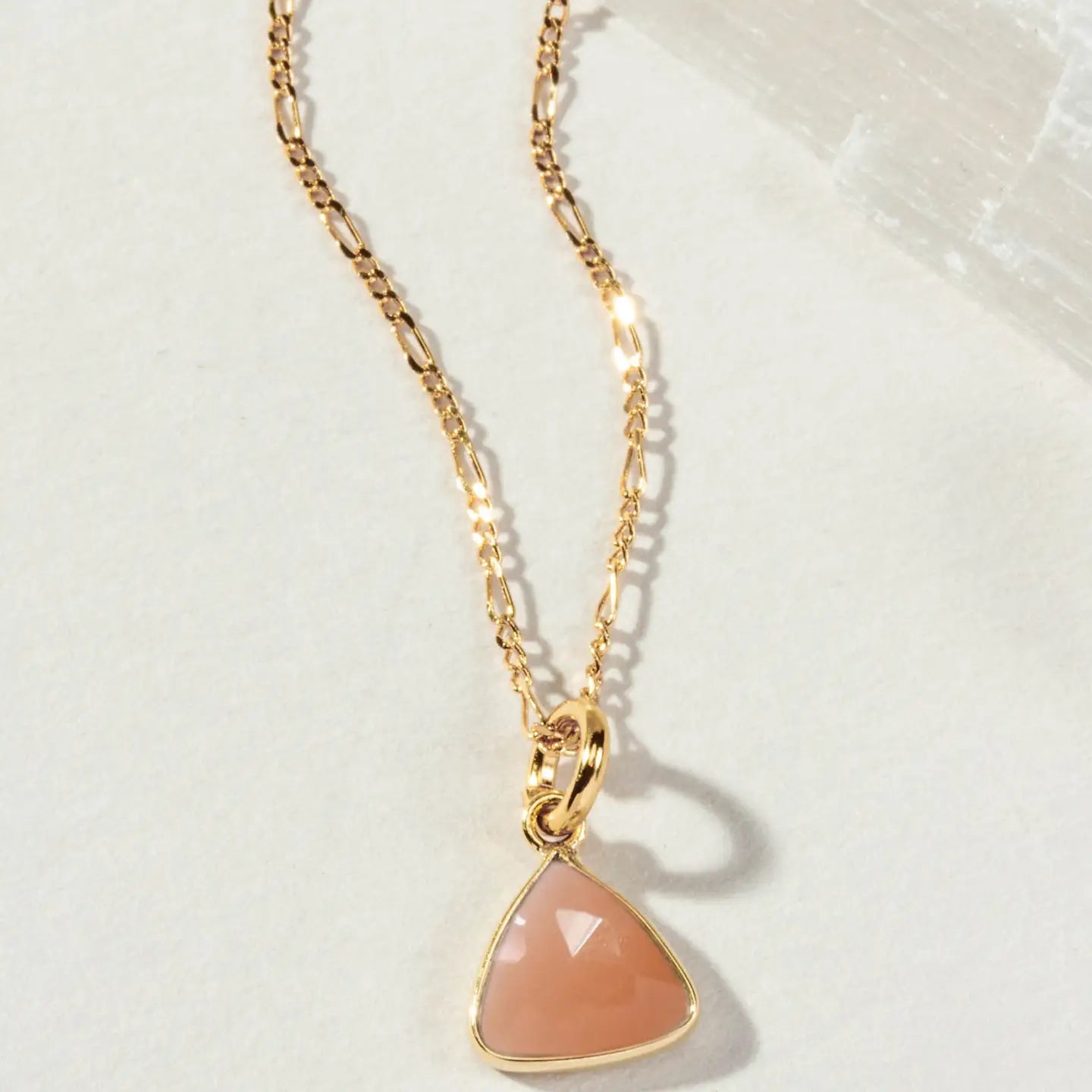 Peach Moonstone Triangle Dainty  Necklace in Gold Plated Brass - Moon Room Shop and Wellness