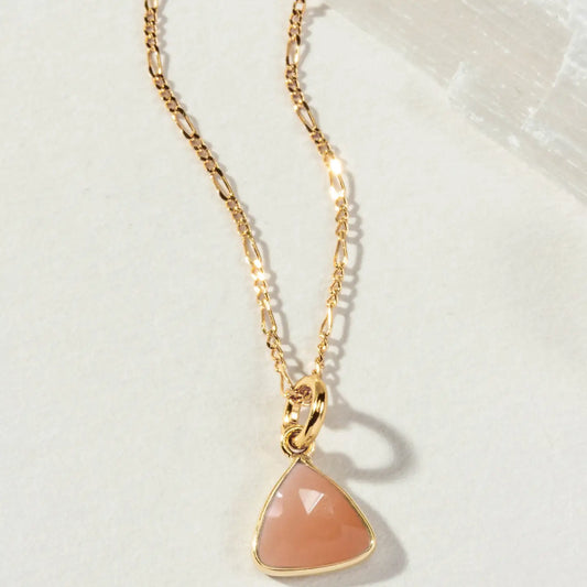 Peach Moonstone Triangle Dainty  Necklace in Gold Plated Brass - Moon Room Shop and Wellness