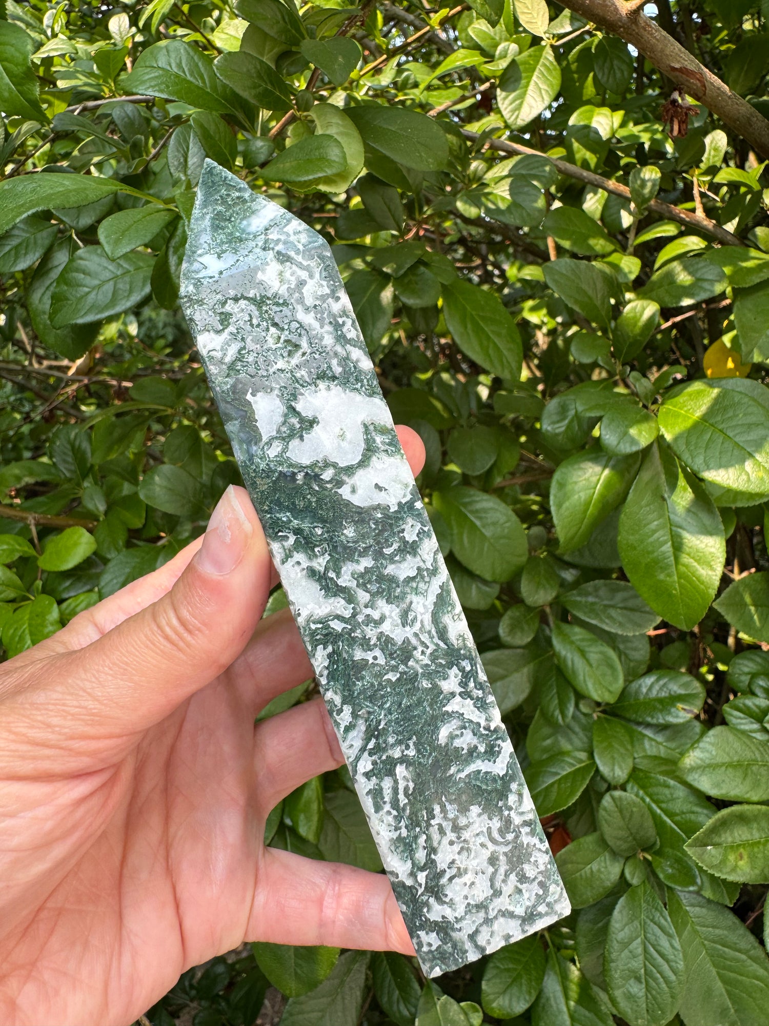 Moss Agate Tower 392 g - Moon Room Shop and Wellness