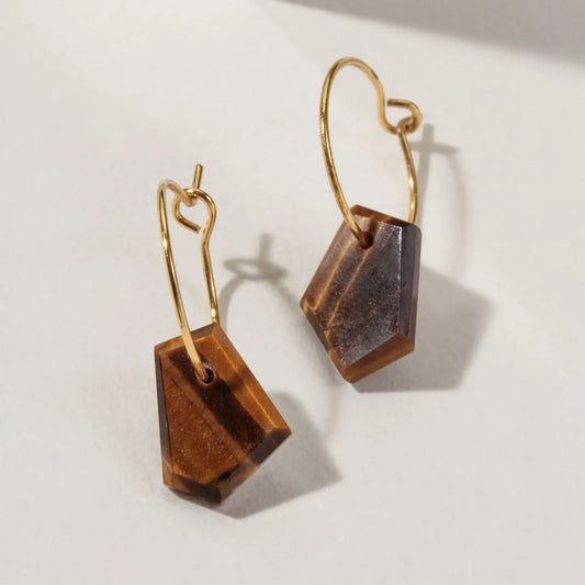 Tiger's Eye- 14Kt Sterling Silver Geometry Mini Hoop Earrings - Moon Room Shop and Wellness