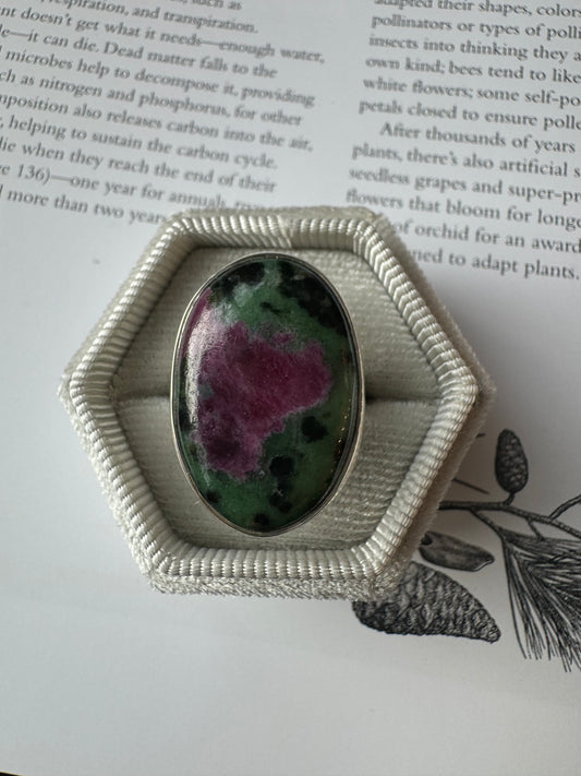 Ruby Zoisite  Sterling Silver Ring Size Adjustable - Moon Room Shop and Wellness